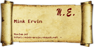 Mink Ervin névjegykártya